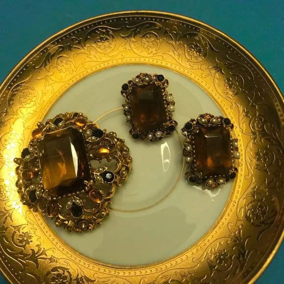 VTG ~FLORENZA Topaz Demi Parure Set - Picture 5 of 6